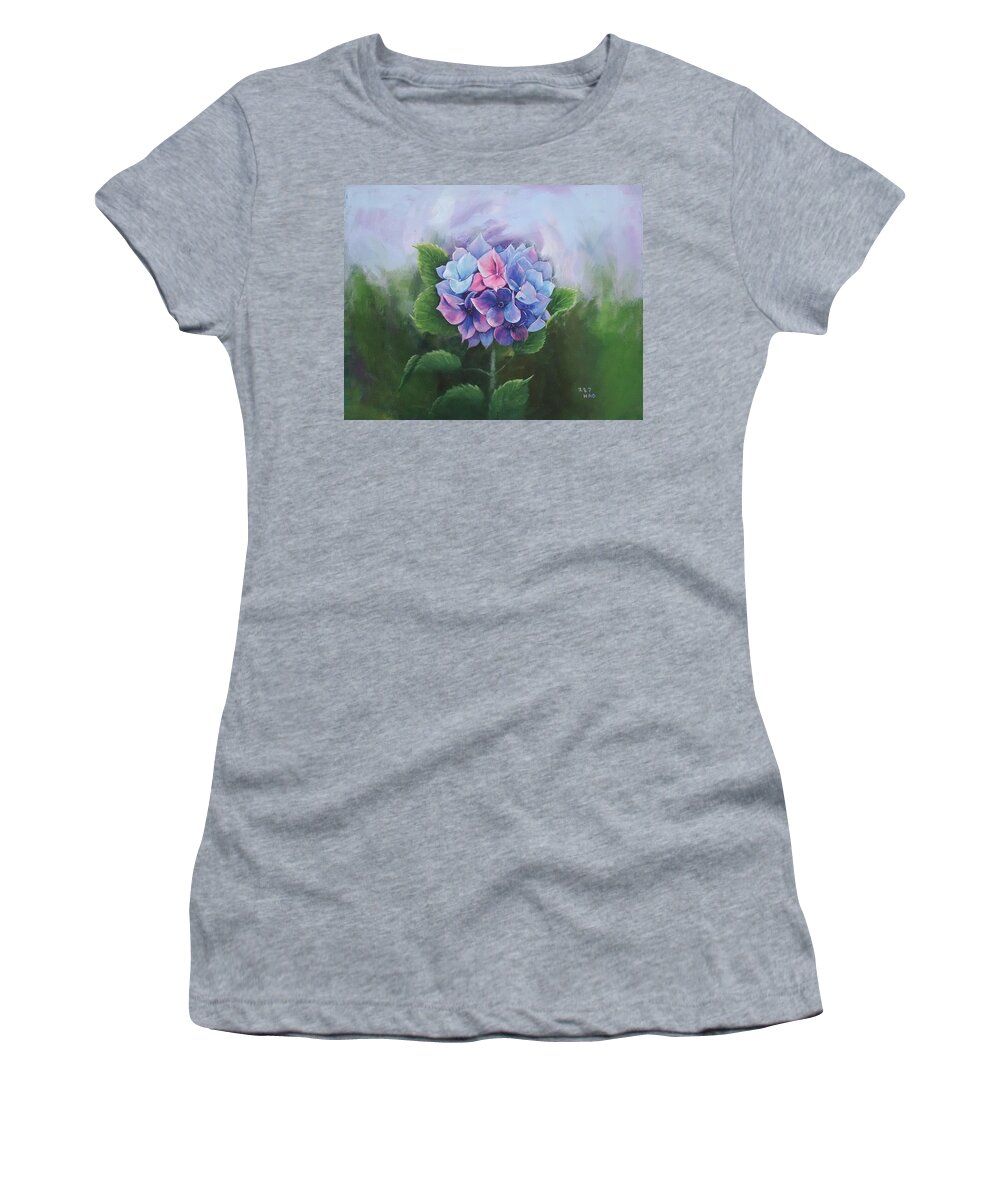 Hydrangea Women's T-Shirt featuring the painting Hydrangea 3 by Helian Cornwell