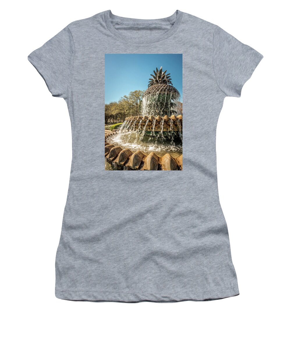 Charleston Women's T-Shirt featuring the photograph The Pineapple Fountain, at the Waterfront Park in Charleston #2 by Alex Grichenko