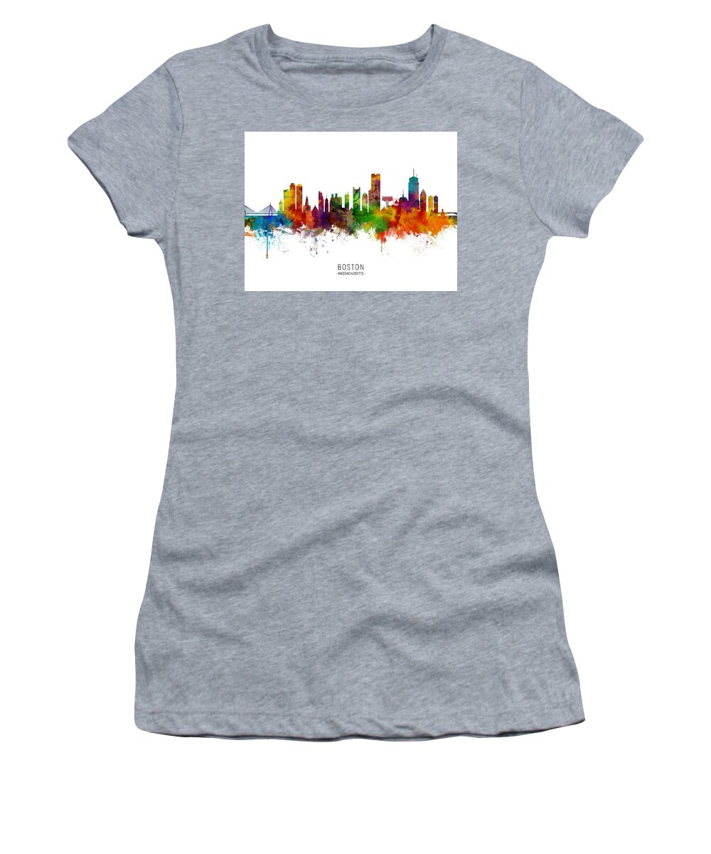 Boston Women's T-Shirt featuring the digital art Boston Massachusetts Skyline #30 by Michael Tompsett