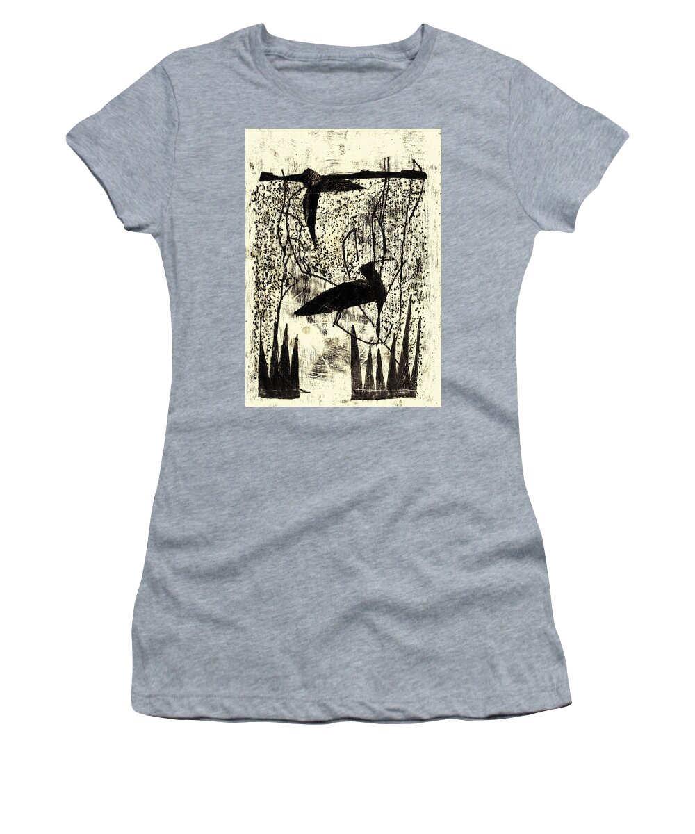 Printmaking Women's T-Shirt featuring the drawing Black Ivory 1 Original Printmaking #6 by Edgeworth Johnstone
