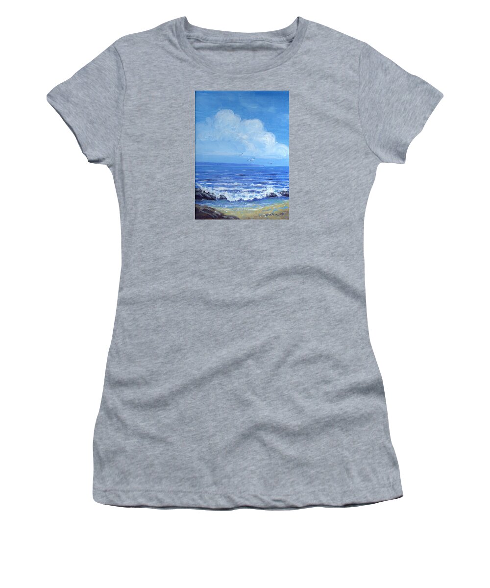 Blue Women's T-Shirt featuring the painting A Distant Shore by Richard De Wolfe