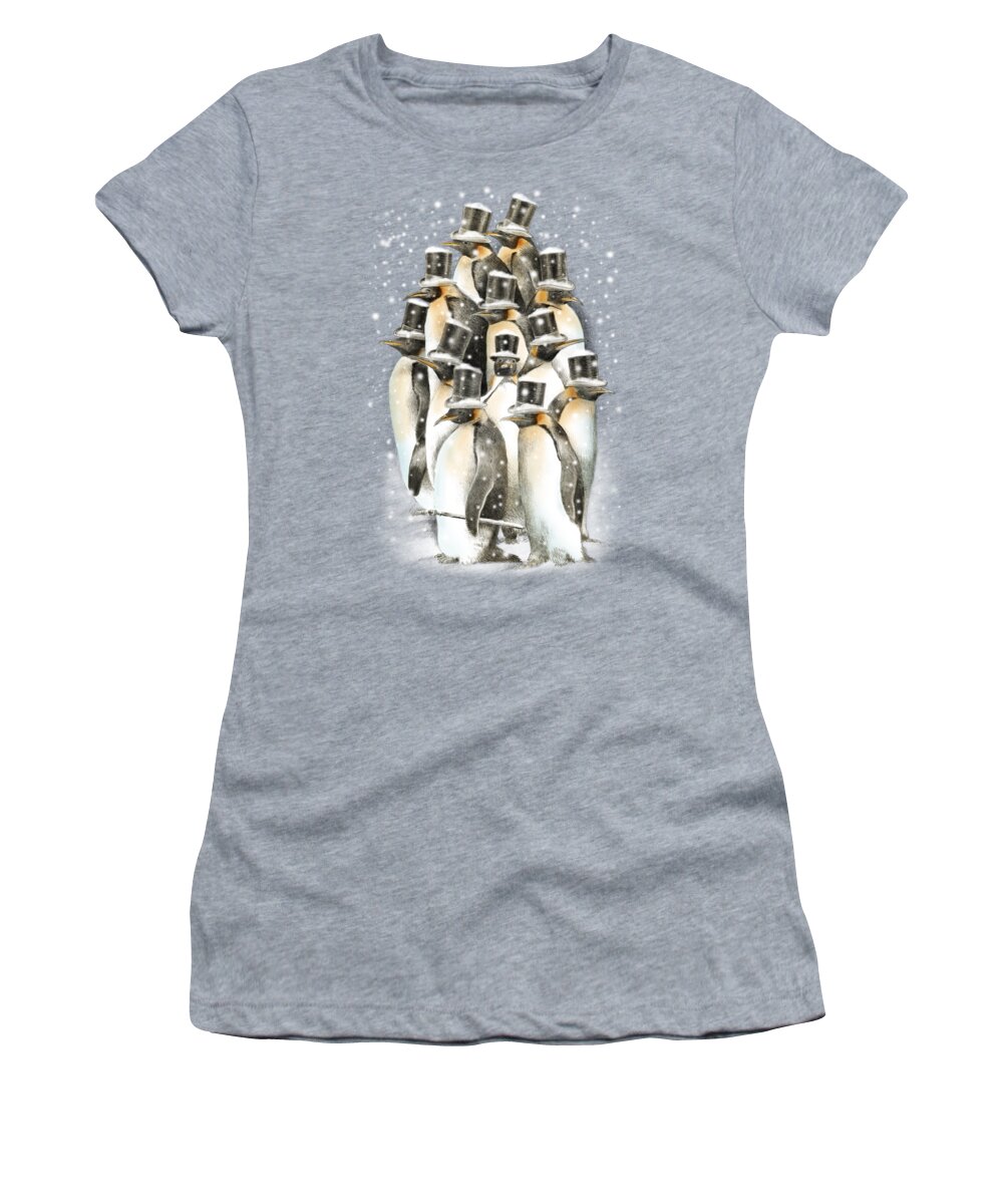 Penguins Women's T-Shirt featuring the drawing A Gathering in the Snow by Eric Fan