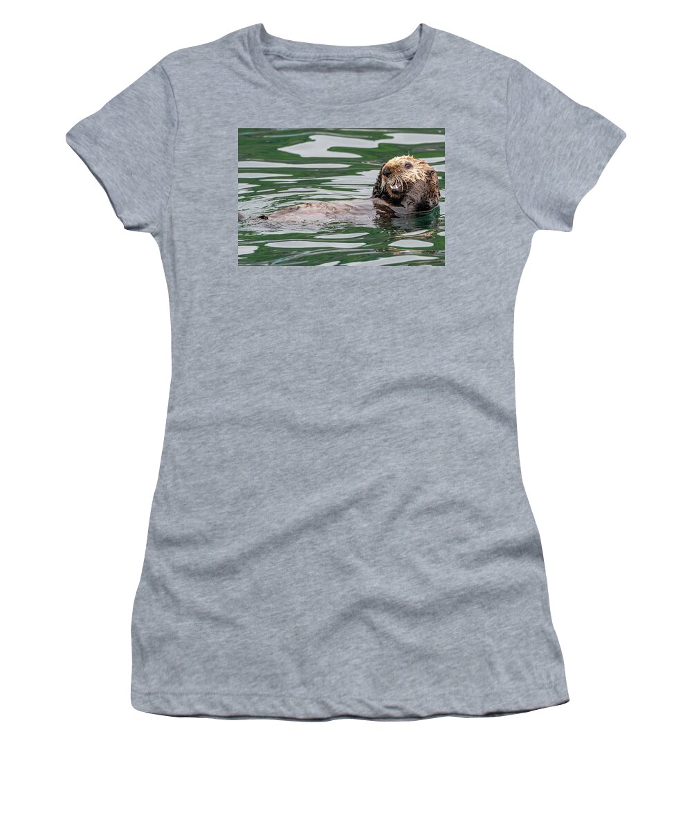 Sea Otter Women's T-Shirt featuring the photograph A Happy Looking Sea Otter by Mark Hunter