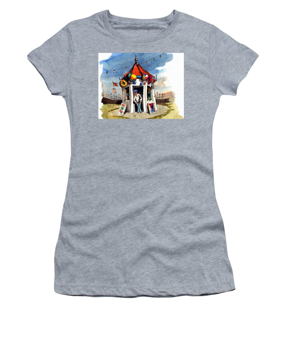 Seaside Women's T-Shirt featuring the painting A kiosk of Baloons by Val Byrne