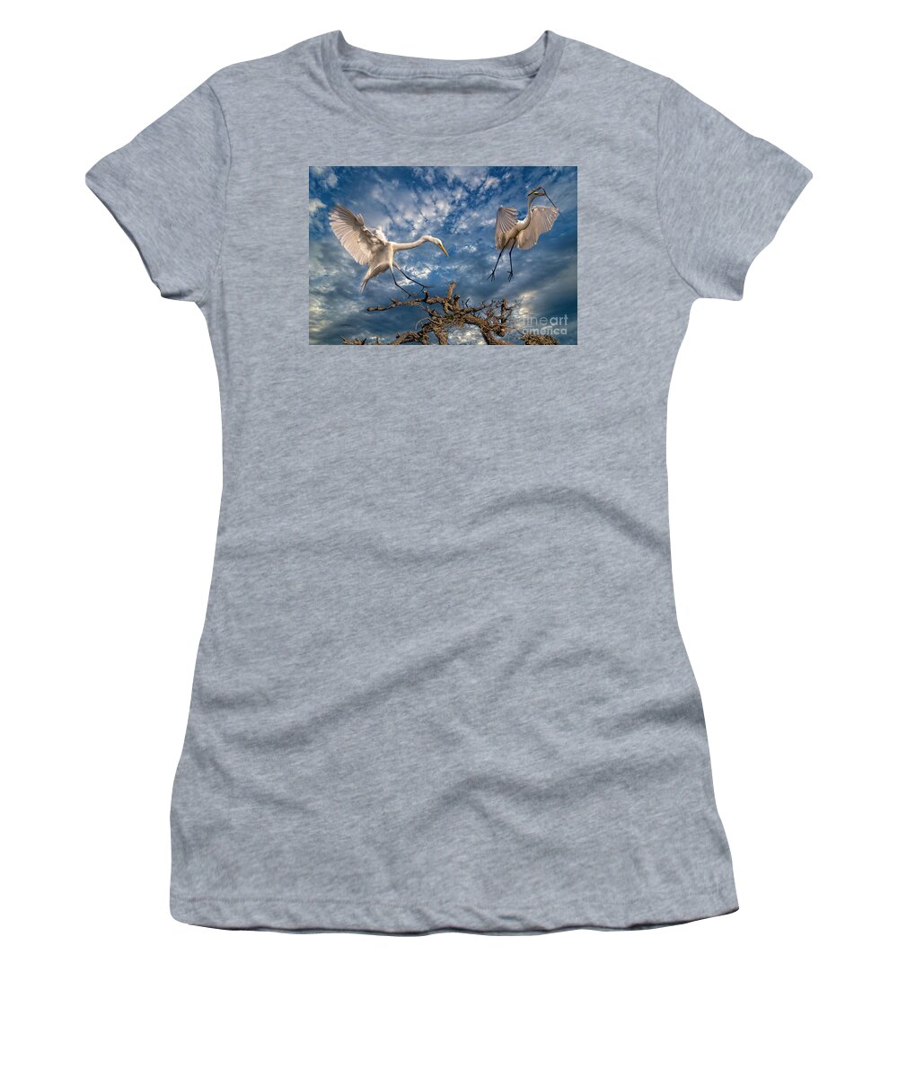 Egrets Women's T-Shirt featuring the photograph A Magnificent View of Nature by DB Hayes