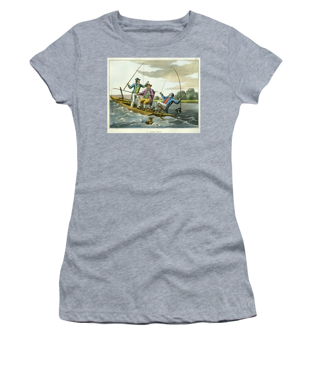 Fishing Women's T-Shirt featuring the mixed media A Sharp Bite by unsigned attributed to Edward Barnard