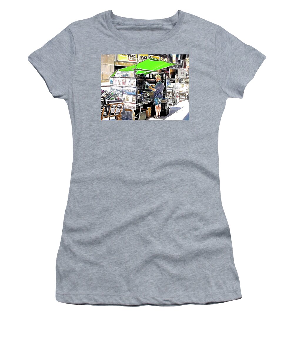 Street Women's T-Shirt featuring the painting A street vendor selling art in New York by Jeelan Clark