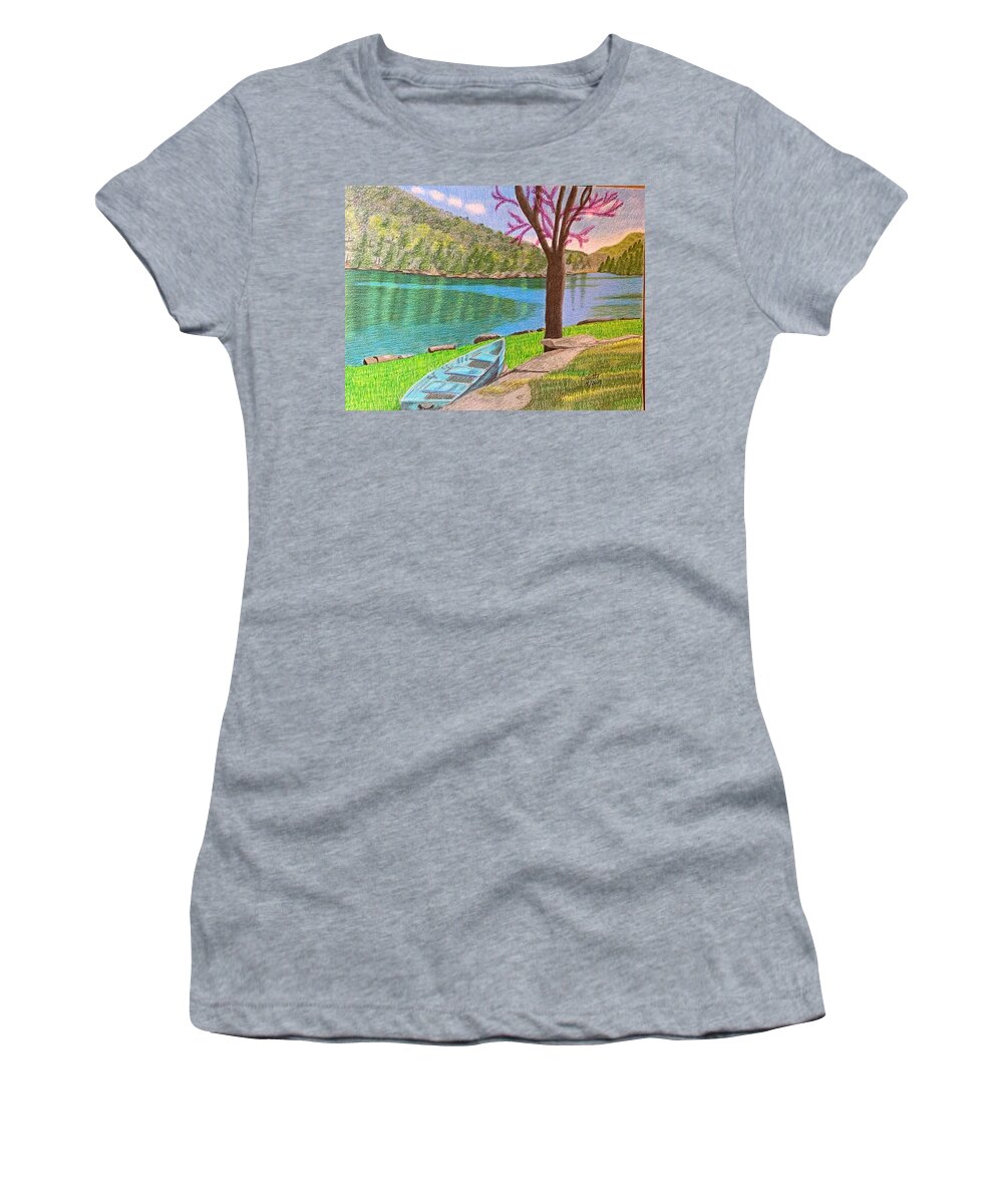 Boat Women's T-Shirt featuring the drawing Abandoned boat by Colette Lee