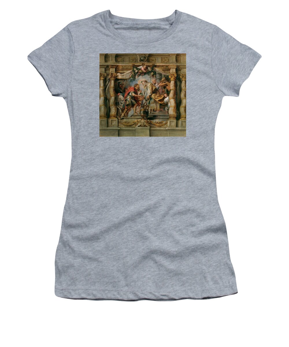 Peter Paul Rubens Women's T-Shirt featuring the painting 'Abraham ofrece el diezmo a Melquisedec', 1625-1626, Flemish School, Oil on ... by Peter Paul Rubens -1577-1640-