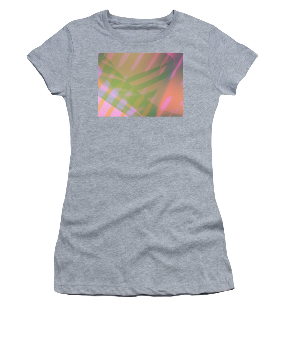 Abstract Women's T-Shirt featuring the photograph Abstract Art Tropical blinds neon pink orange and green textured background by Itsonlythemoon -