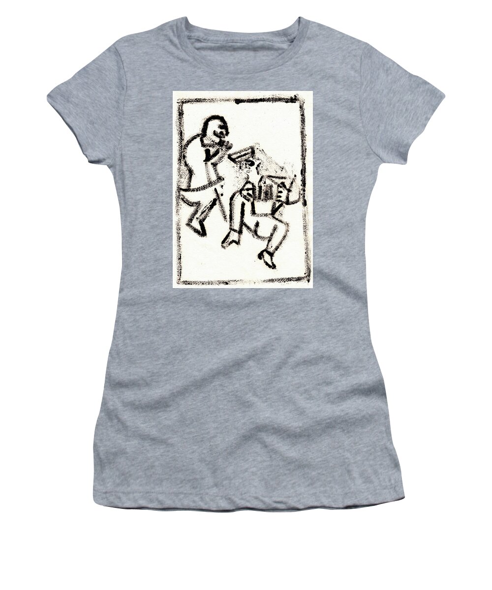 Accordionist Women's T-Shirt featuring the painting Accordionist After Mikhail Larionov Black Ink Painting 2 by Edgeworth Johnstone