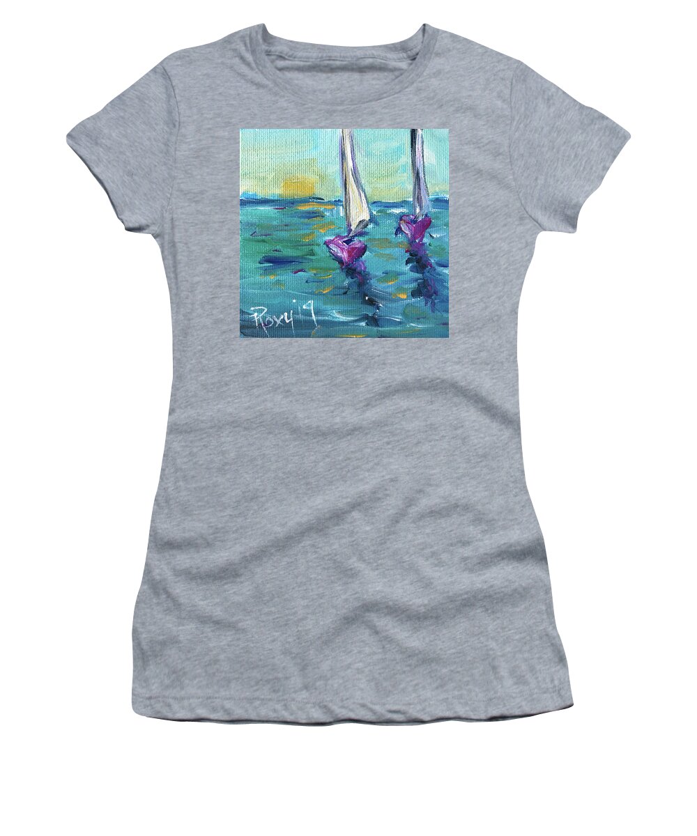 Sailboats Women's T-Shirt featuring the painting Afternoon Sail by Roxy Rich