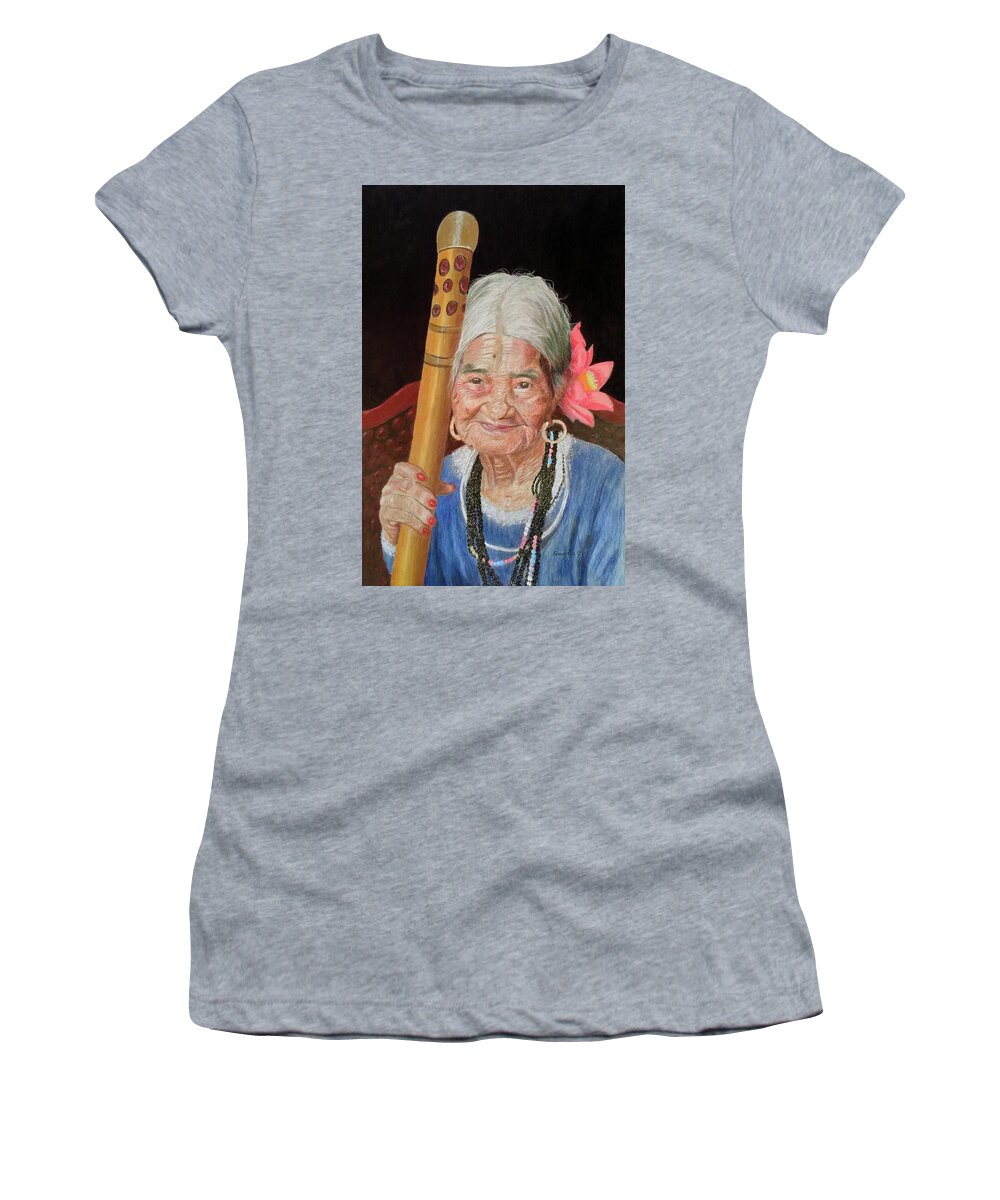 Woman Women's T-Shirt featuring the drawing Aging Beauty by Quwatha Valentine