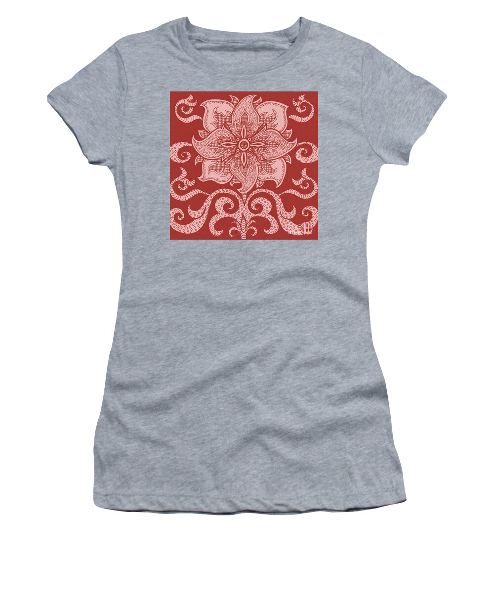 Boho Women's T-Shirt featuring the drawing Alien Bloom 11 Cherry Red by Amy E Fraser