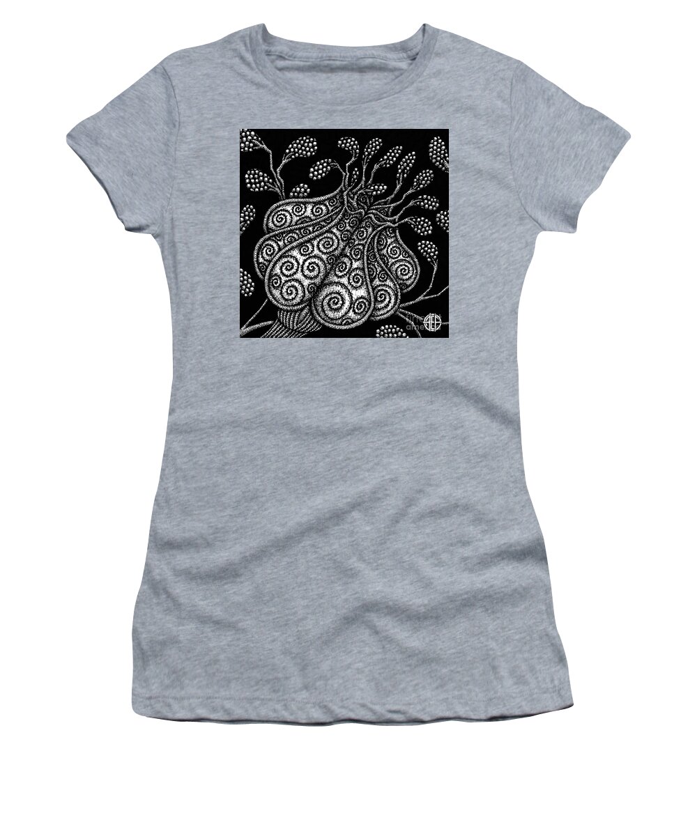 Boho Women's T-Shirt featuring the drawing Alien Bloom 25 Black and White by Amy E Fraser