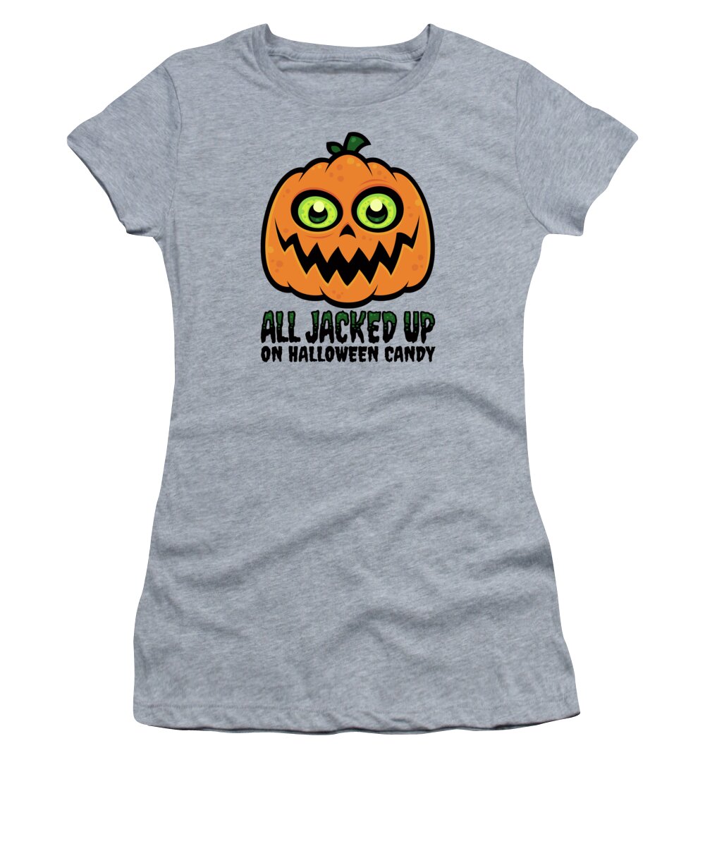 Cartoon Women's T-Shirt featuring the digital art All Jacked Up on Halloween Candy Jack-O'-Lantern by John Schwegel