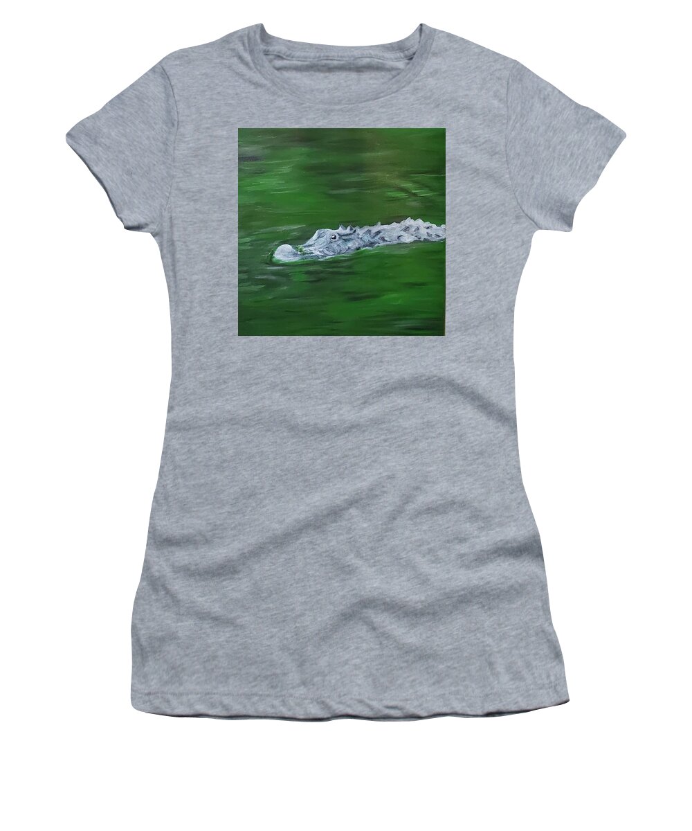 Alligator Women's T-Shirt featuring the painting Alligator by Amy Kuenzie