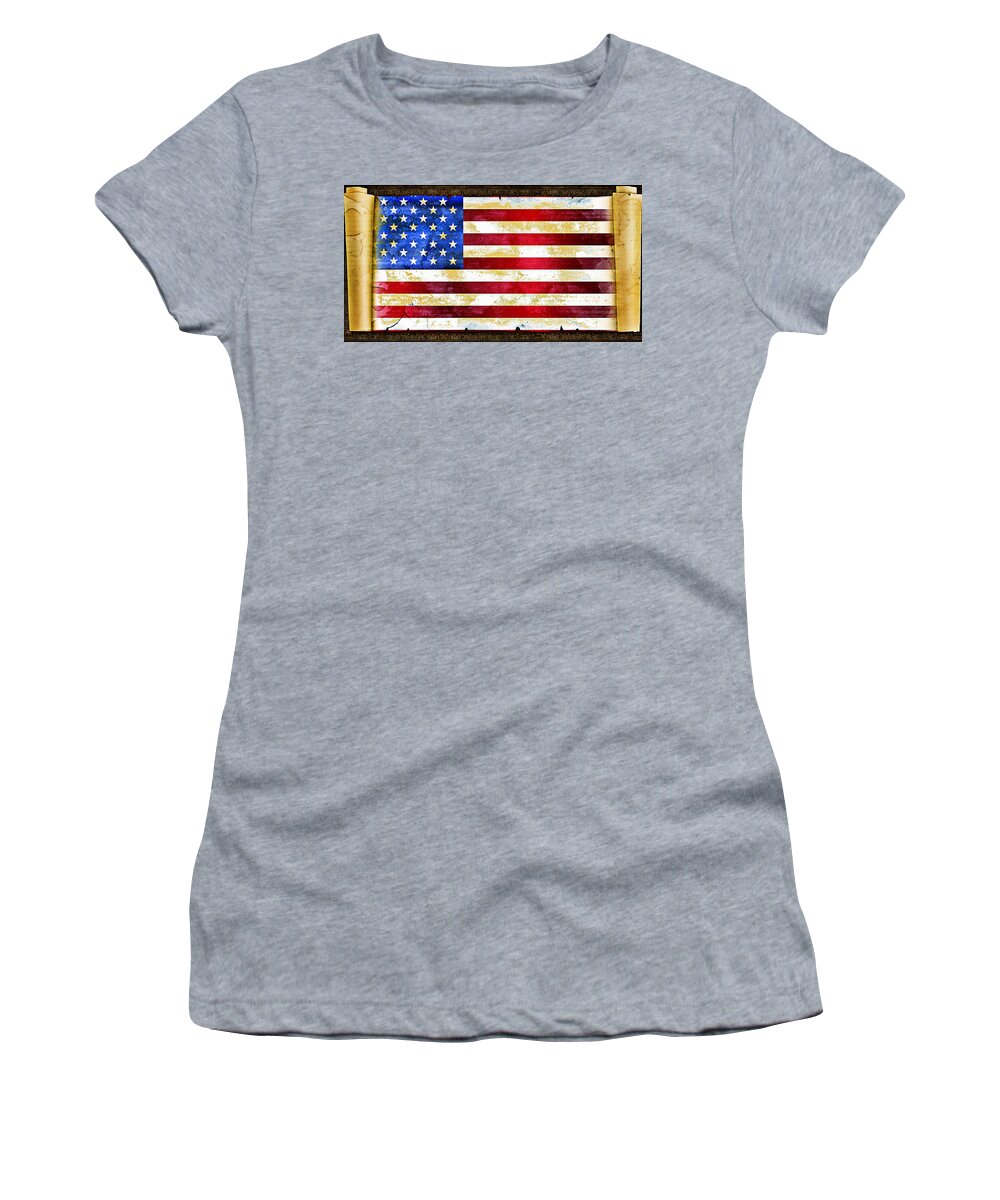 America Women's T-Shirt featuring the digital art USA Flag On Scroll by Michelle Liebenberg