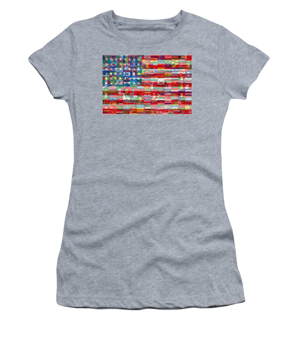 Liberty Women's T-Shirt featuring the painting American Flags Of The World by Tony Rubino