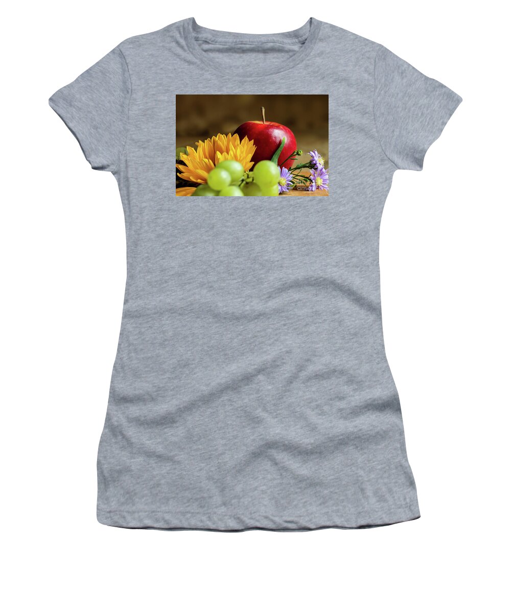 Summer Women's T-Shirt featuring the photograph An autumn gifts still life on the blurred background by Marina Usmanskaya