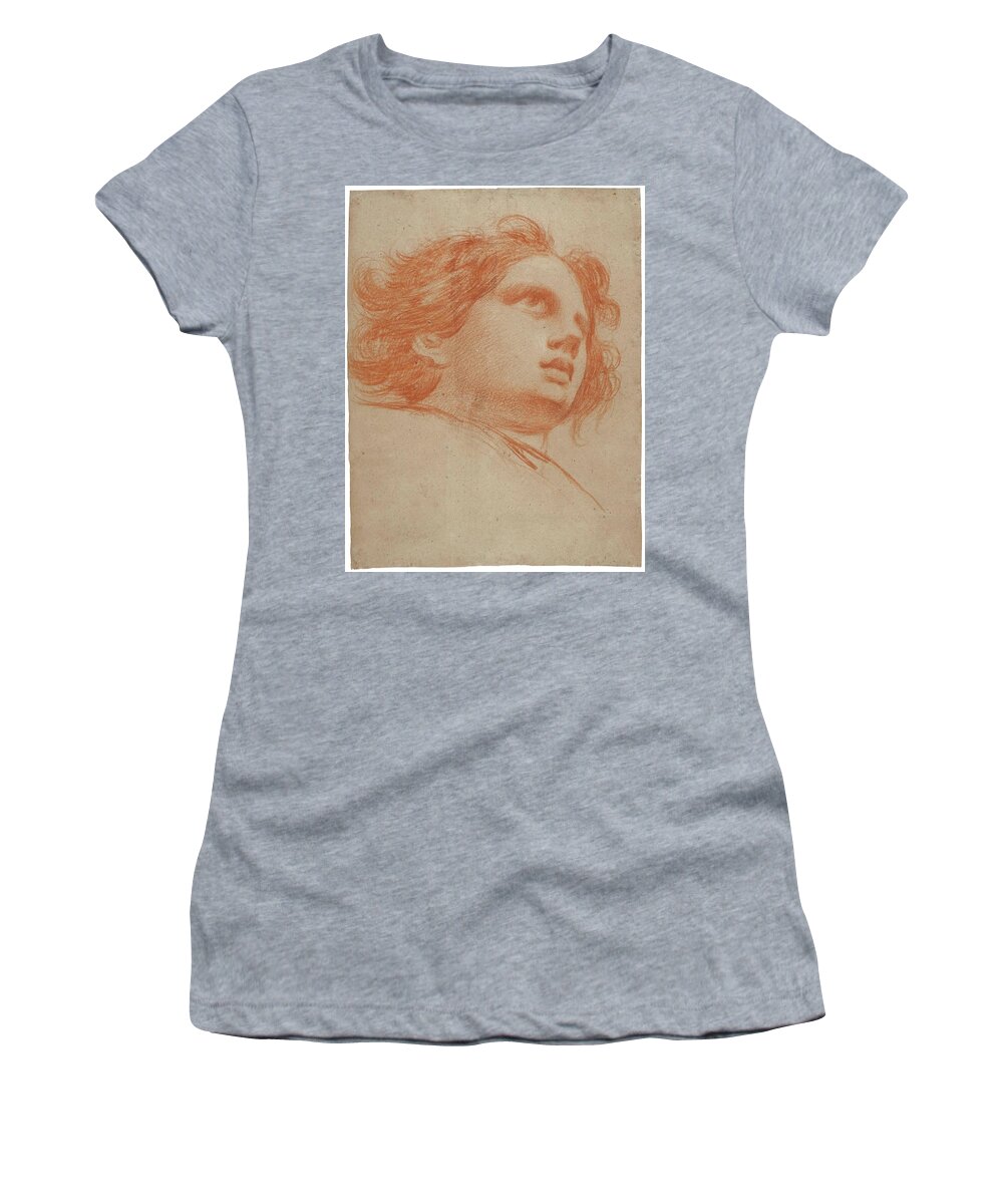 Francisco Jose De Goya Women's T-Shirt featuring the painting 'Angel's head'. 1772. Red chalk on laid paper, brown paper. by Francisco de Goya -1746-1828-