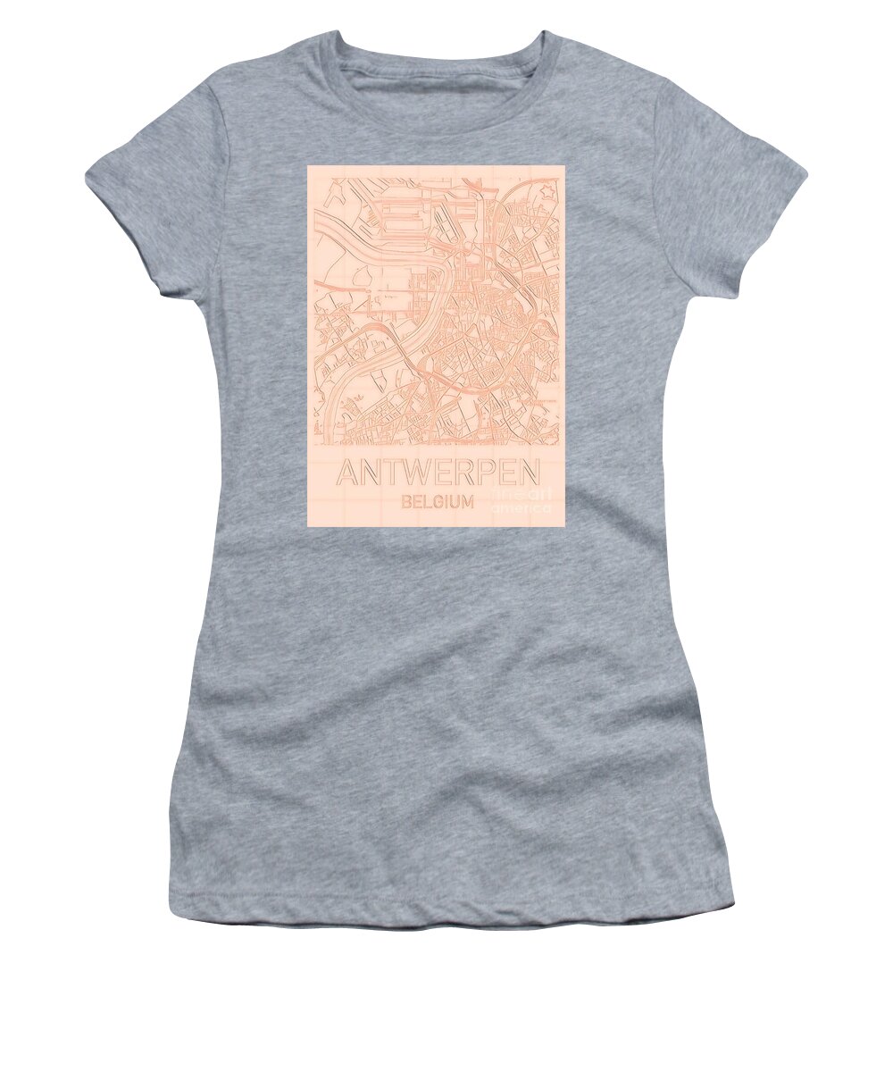 Antwerp Women's T-Shirt featuring the digital art Antwerp Blueprint City Map by HELGE Art Gallery