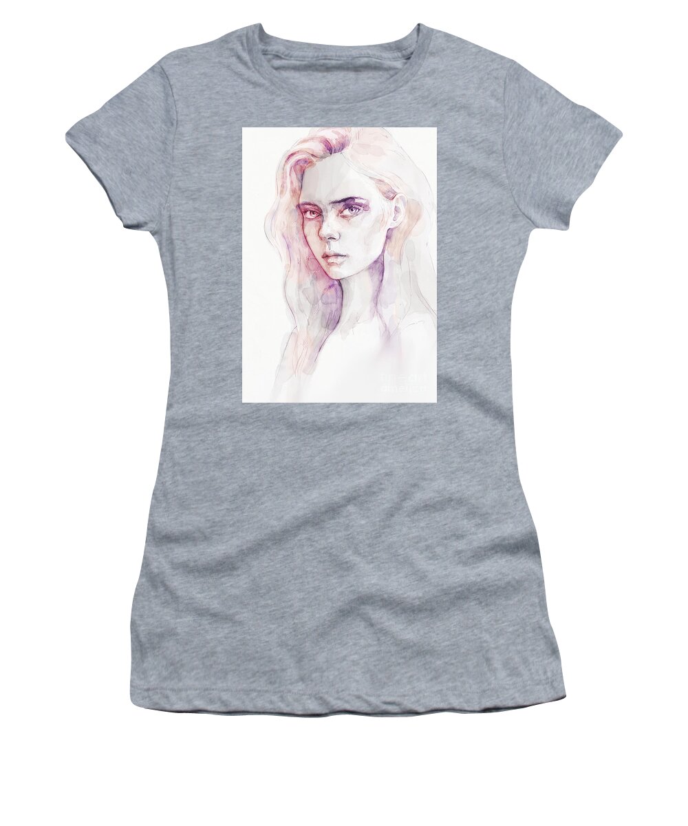Aquarelle Women's T-Shirt featuring the painting Aquarelle portrait of a girl by Dimitar Hristov