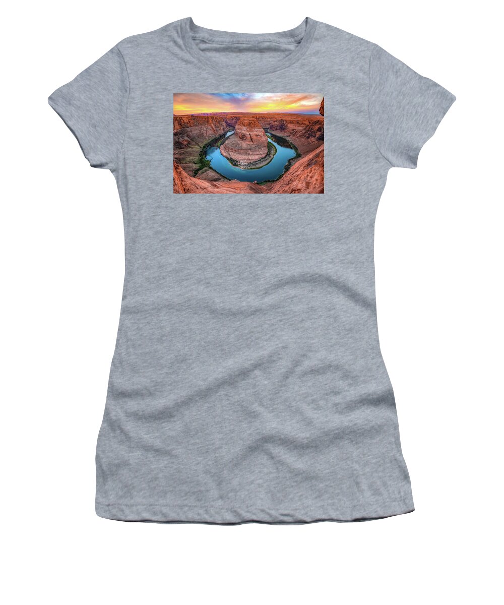 America Women's T-Shirt featuring the photograph At the Edge Of a Horseshoe Bend Sunrise by Gregory Ballos