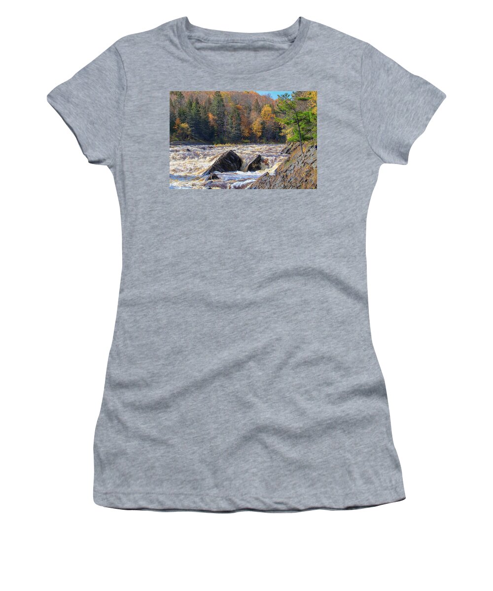 River Rapids Women's T-Shirt featuring the photograph Autumn River Rapids by Susan Rydberg