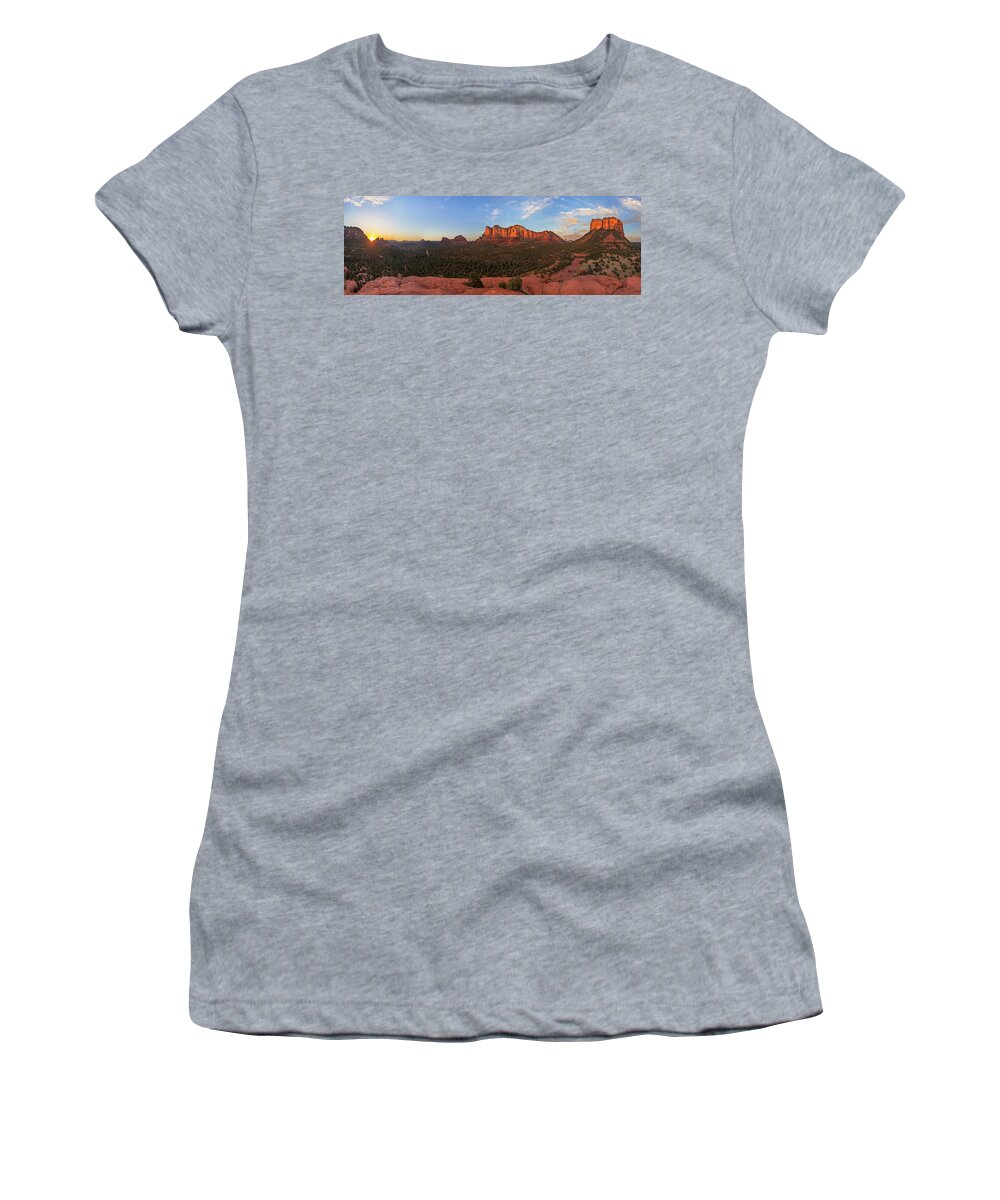 Baby Women's T-Shirt featuring the photograph Baby Bell Sedona Sunset Panorama by White Mountain Images