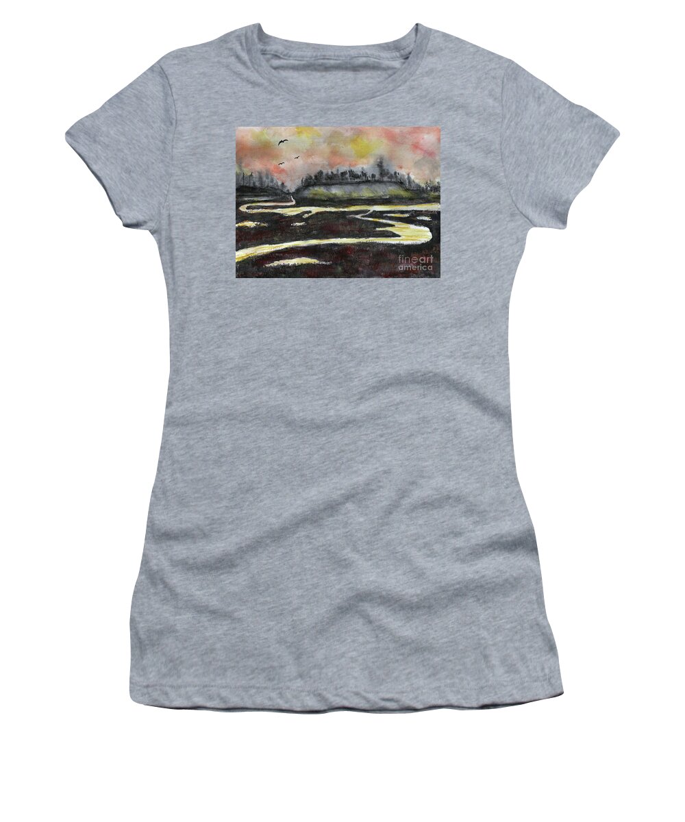 Bay Women's T-Shirt featuring the painting Back Bay After Sunset by Randy Sprout