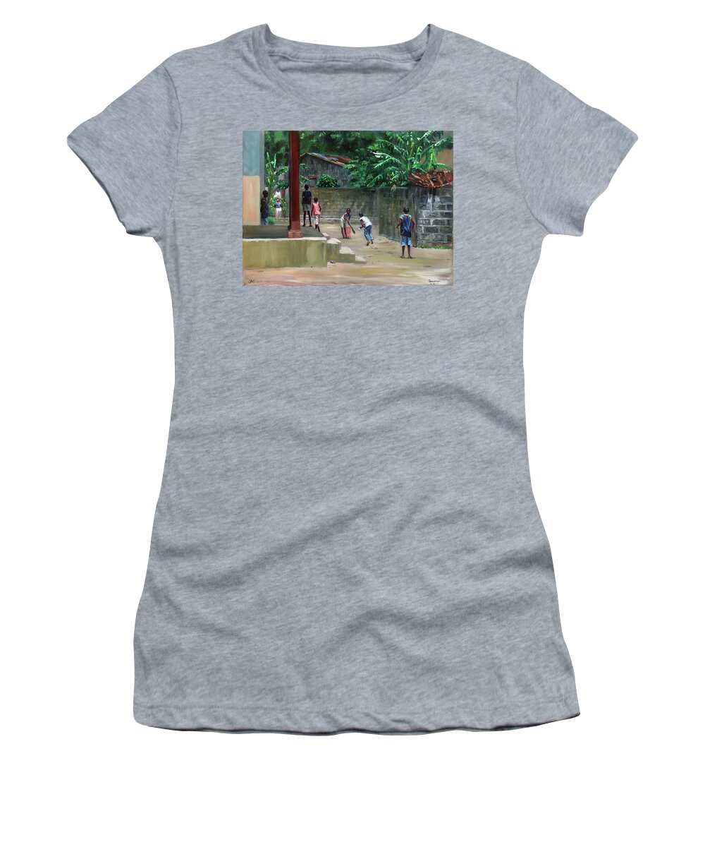 Caribbean Art Women's T-Shirt featuring the painting Backyard Cricket by Jonathan Gladding