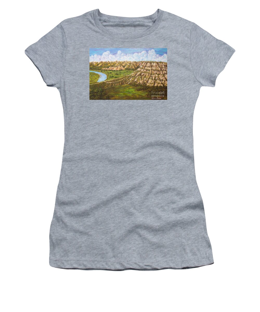 Badlands Women's T-Shirt featuring the painting Badlands Majesty by Linda Donlin
