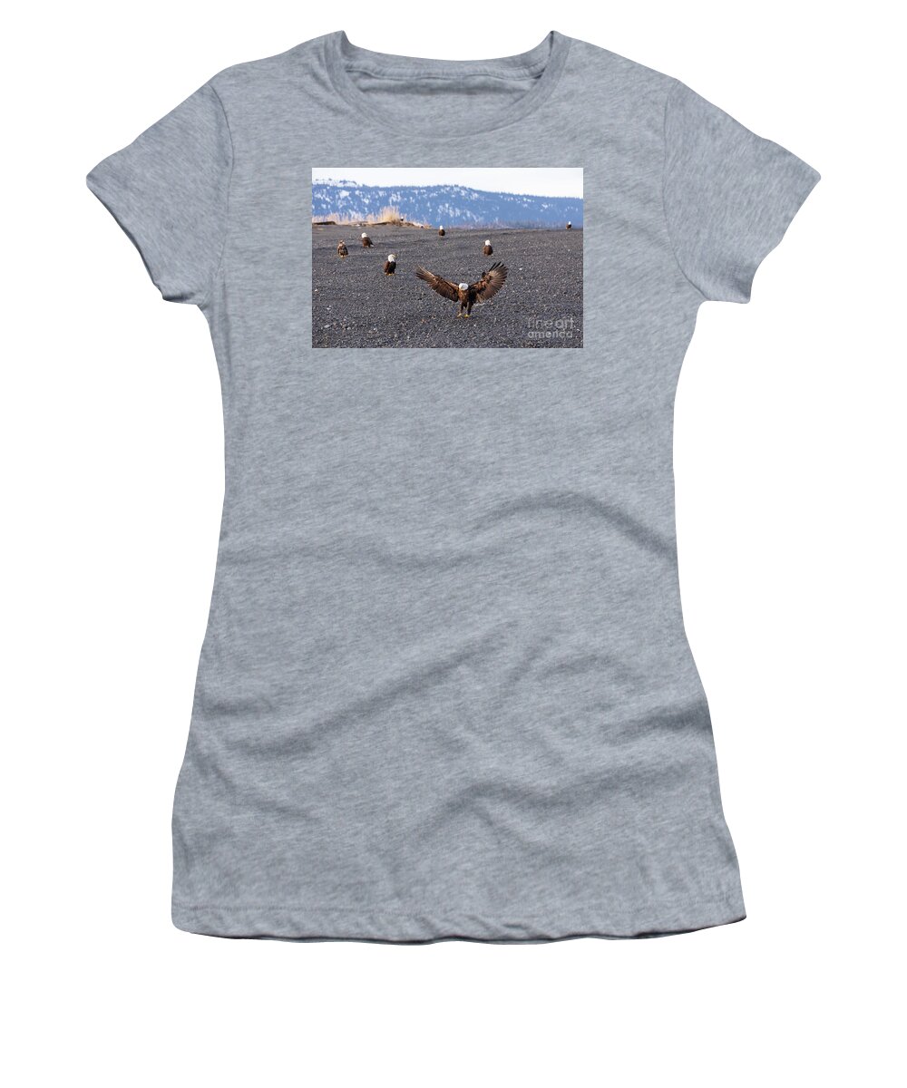 Bald Eagle Women's T-Shirt featuring the photograph Bald Eagles on the beach by Louise Heusinkveld