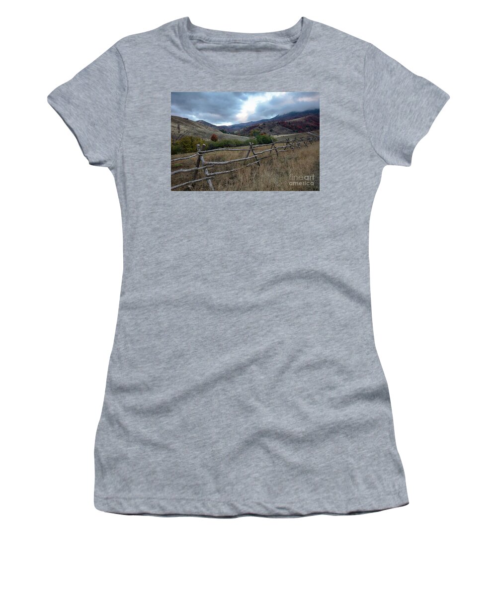 Bannock Mountains Women's T-Shirt featuring the photograph Bannock Homestead by Idaho Scenic Images Linda Lantzy