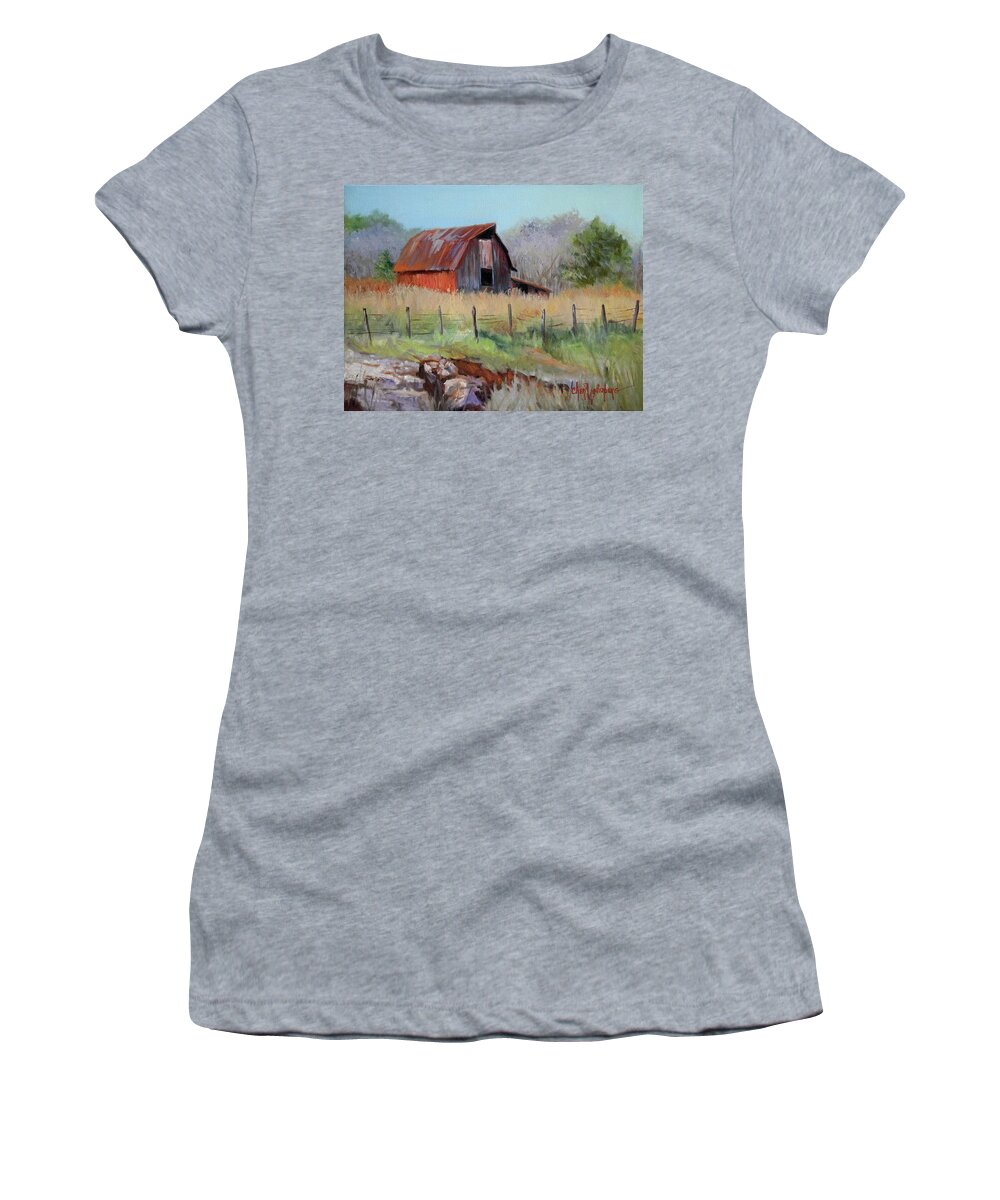 Barn Women's T-Shirt featuring the painting Barn At Bella Vista Arkansas by Cheri Wollenberg