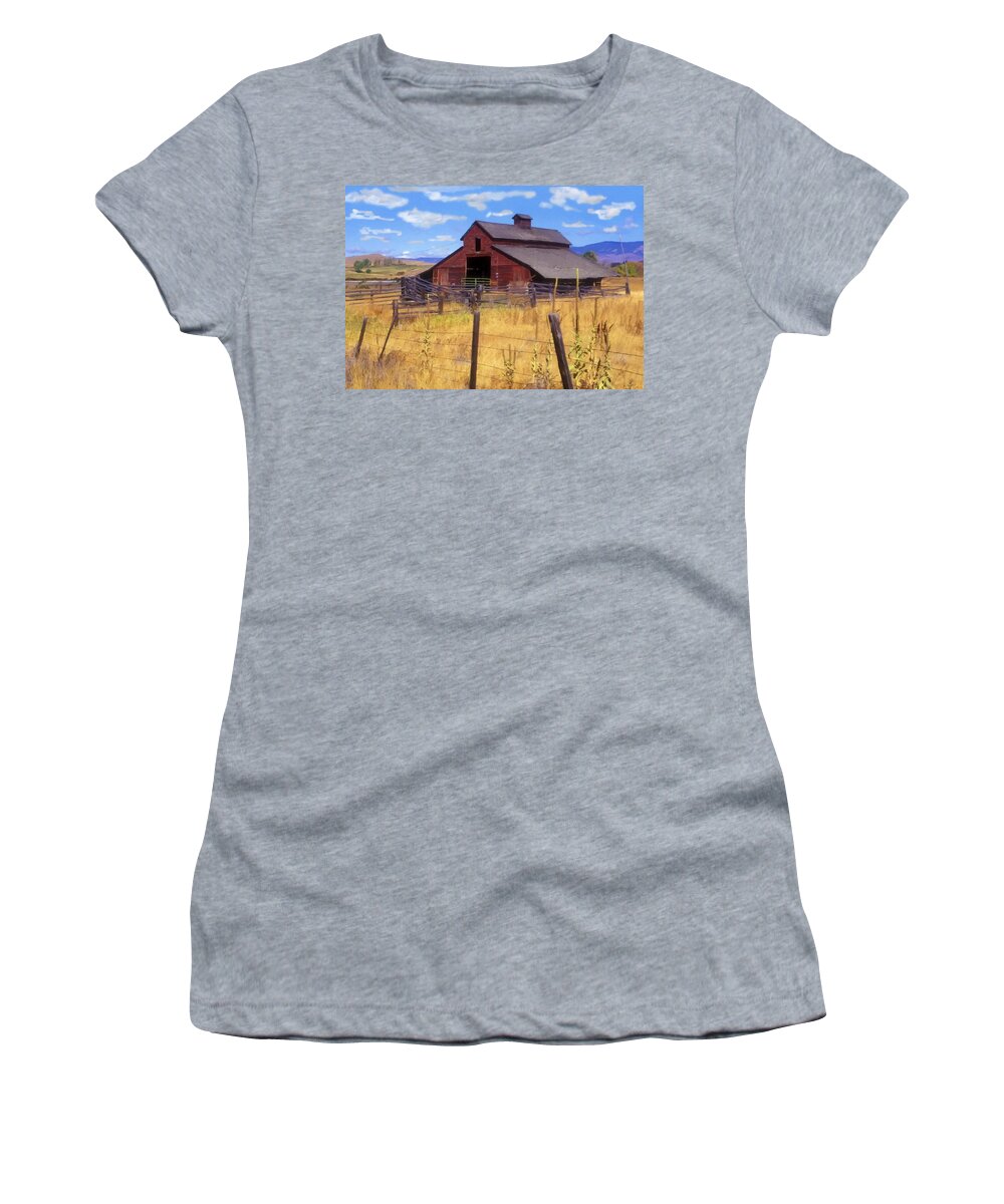 Barn In The Mountains Women's T-Shirt featuring the photograph Barn In the Mountains by Sandi OReilly