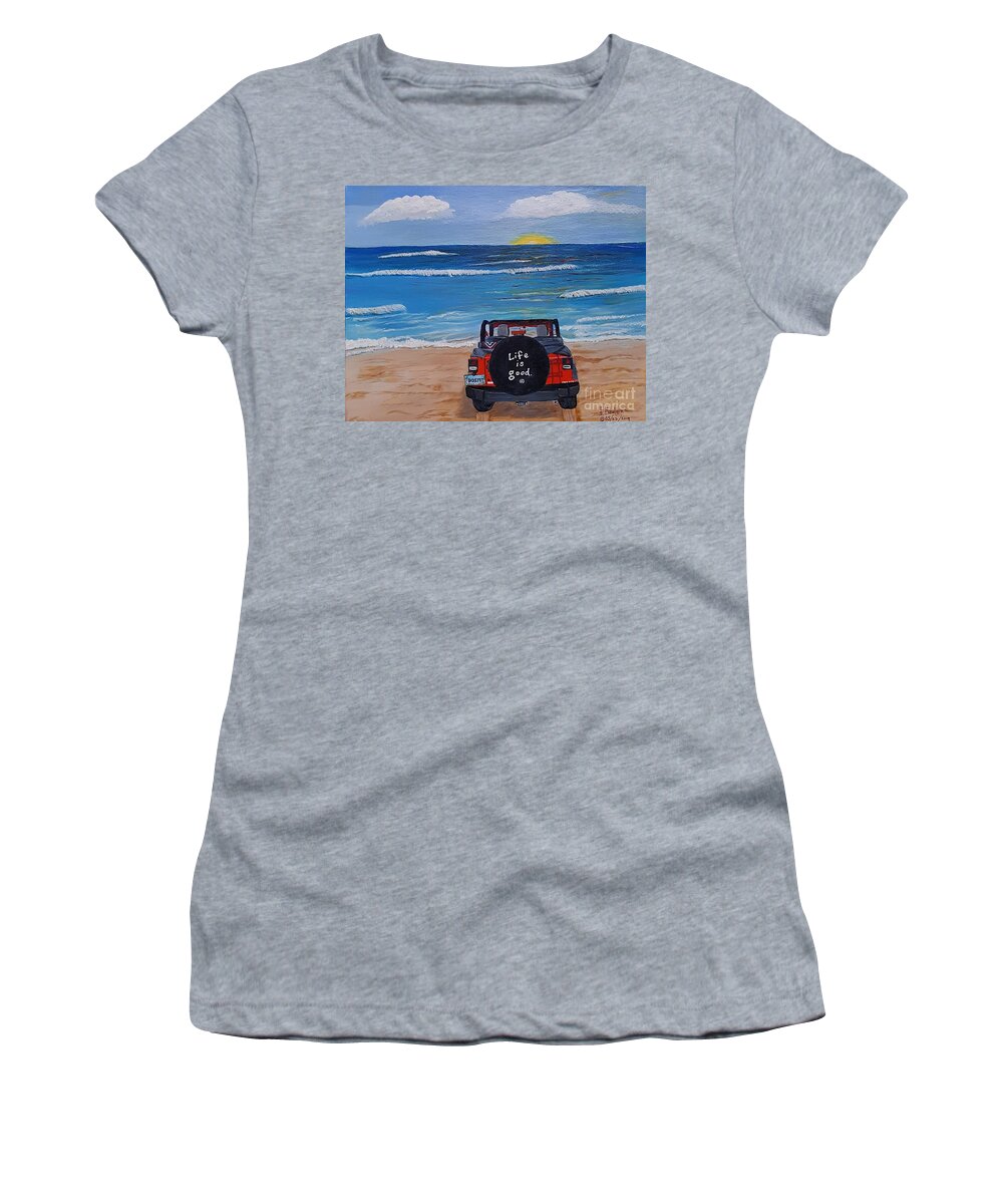 Jeep On Beach Women's T-Shirt featuring the painting Beach Less Traveled by Elizabeth Mauldin