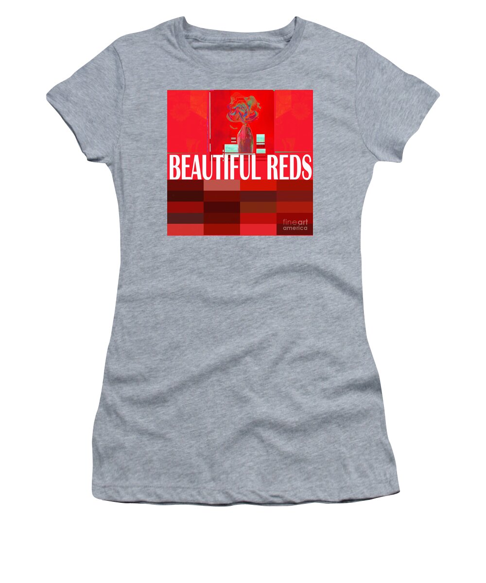 Square Women's T-Shirt featuring the digital art Beautiful Reds Headline by Zsanan Studio