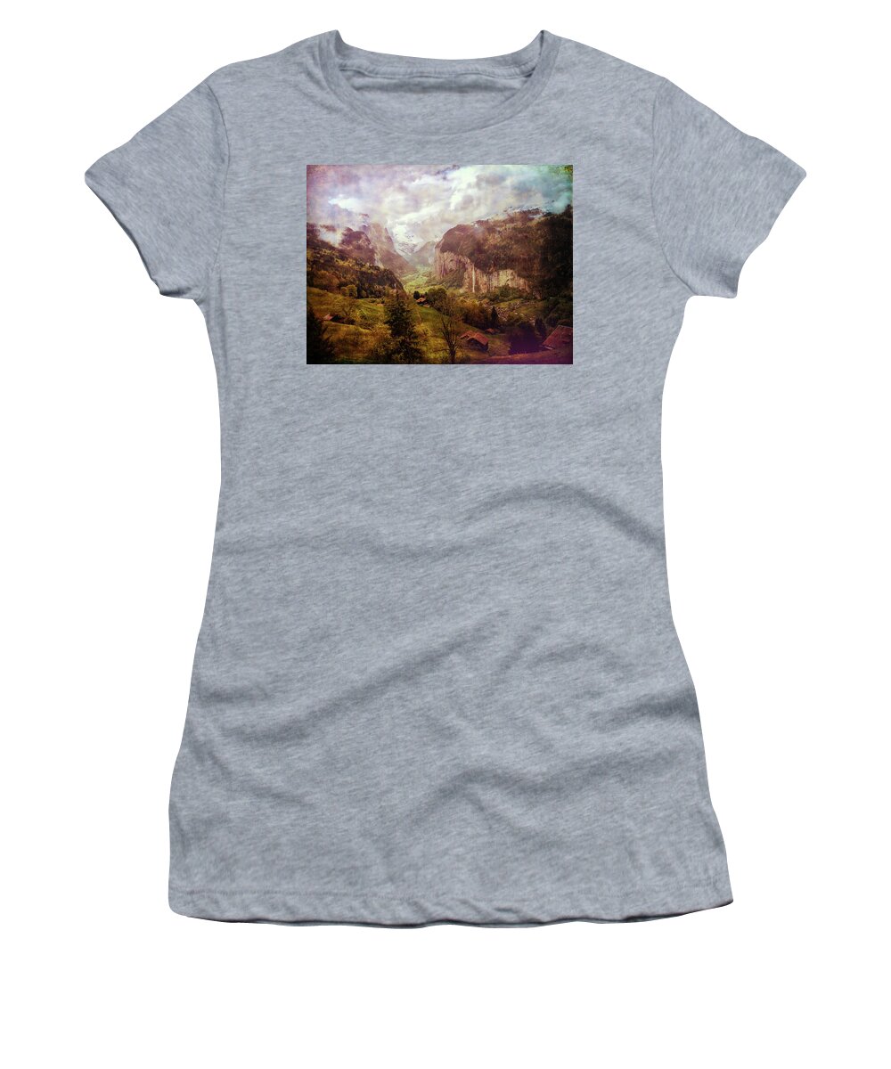 Switzerland Women's T-Shirt featuring the digital art Beautiful Swiss Landscape Lauterbrunnen by Antique Images