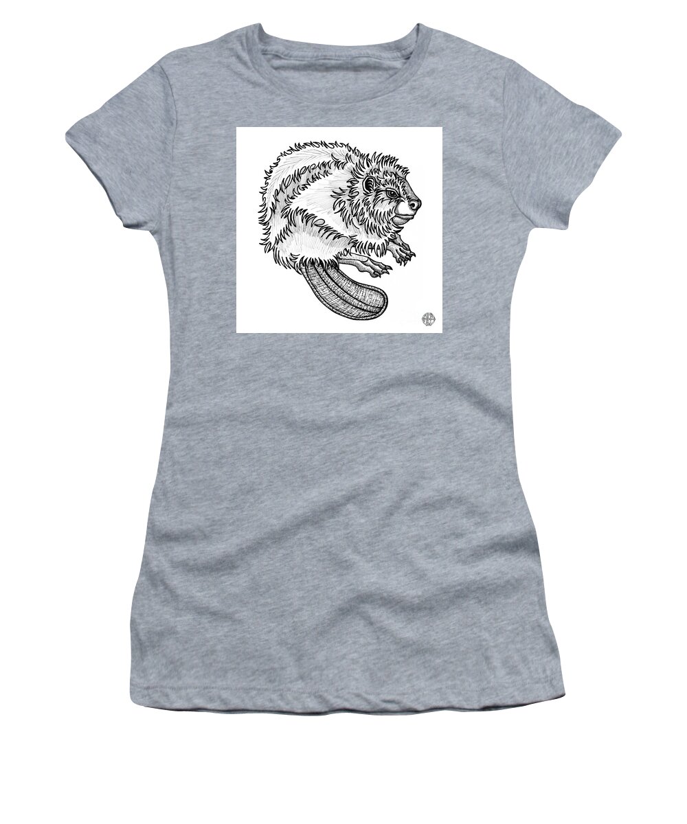 Animal Portrait Women's T-Shirt featuring the drawing Beaver by Amy E Fraser