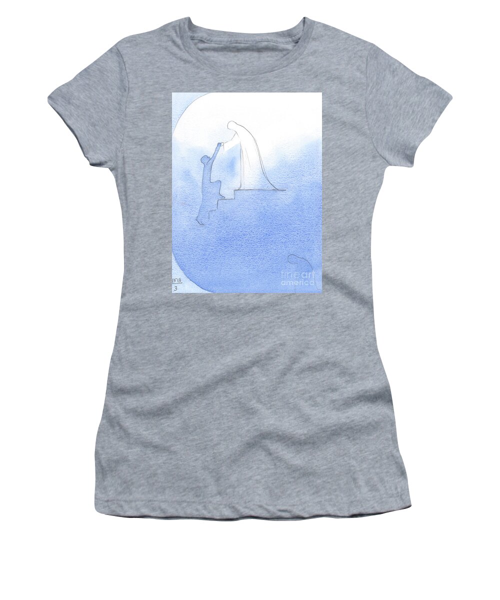 Heaven Women's T-Shirt featuring the painting Begging Help For A Departed Soul, I Saw Our Blessed Lady Hold Out Her Hands by Elizabeth Wang