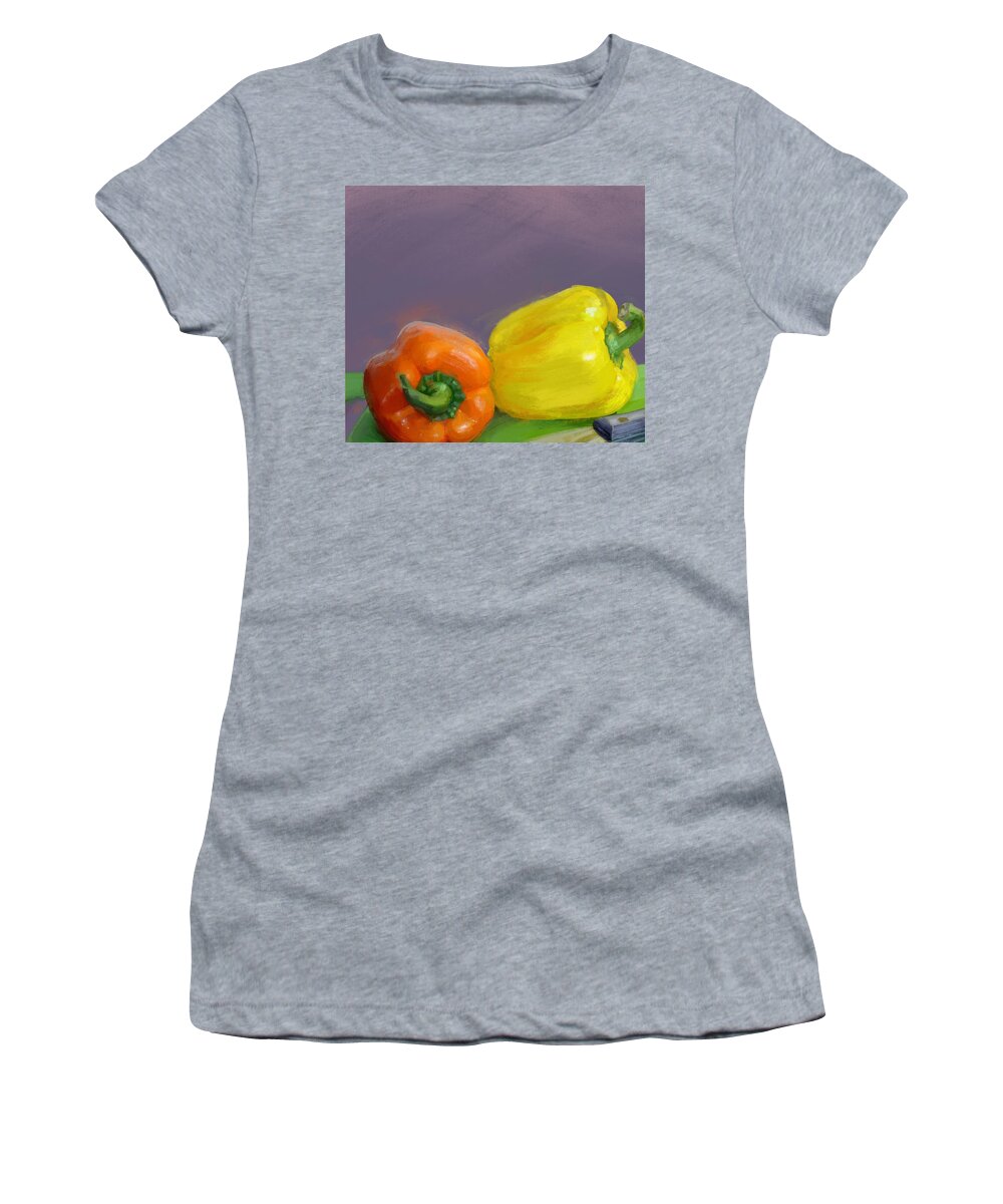 Vegetables. Bell Peppers Women's T-Shirt featuring the mixed media Bell Peppers by Mark Tonelli