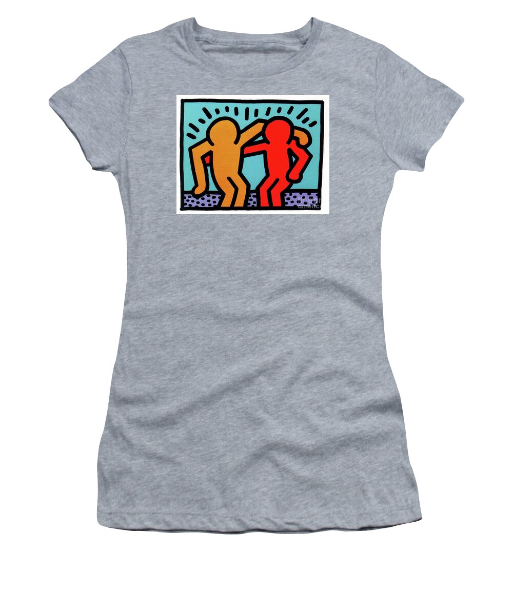 Haring Women's T-Shirt featuring the painting Best Buddies 1990 by Haring