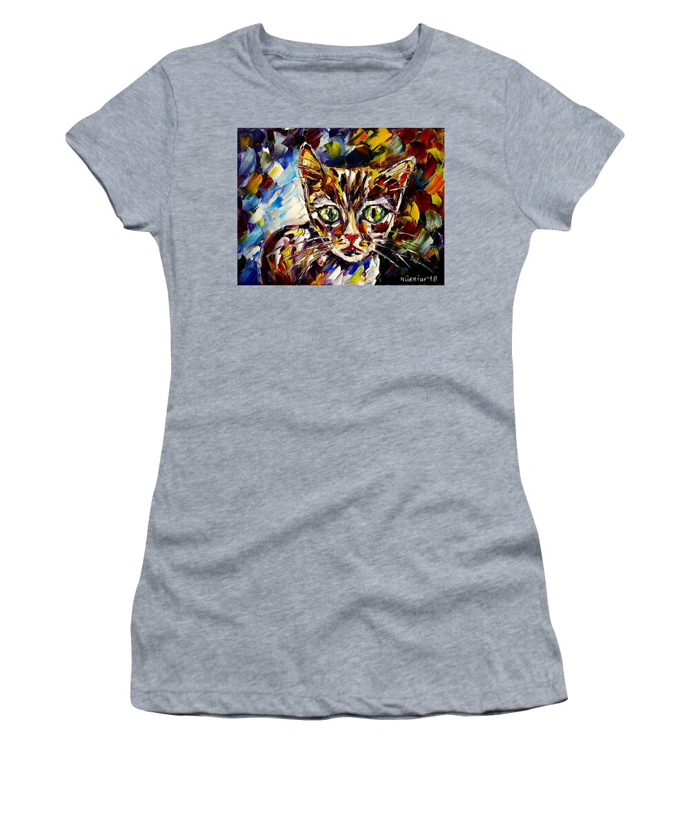 Cat Portrait Women's T-Shirt featuring the painting Big-Eyed Kitten by Mirek Kuzniar