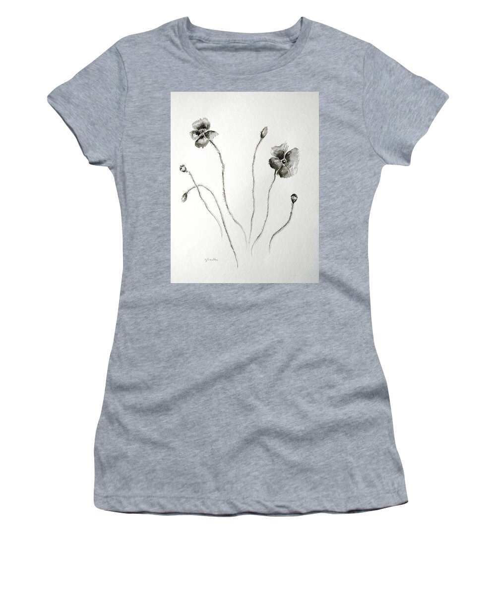 Black Women's T-Shirt featuring the painting Black Poppies by Claudette Carlton