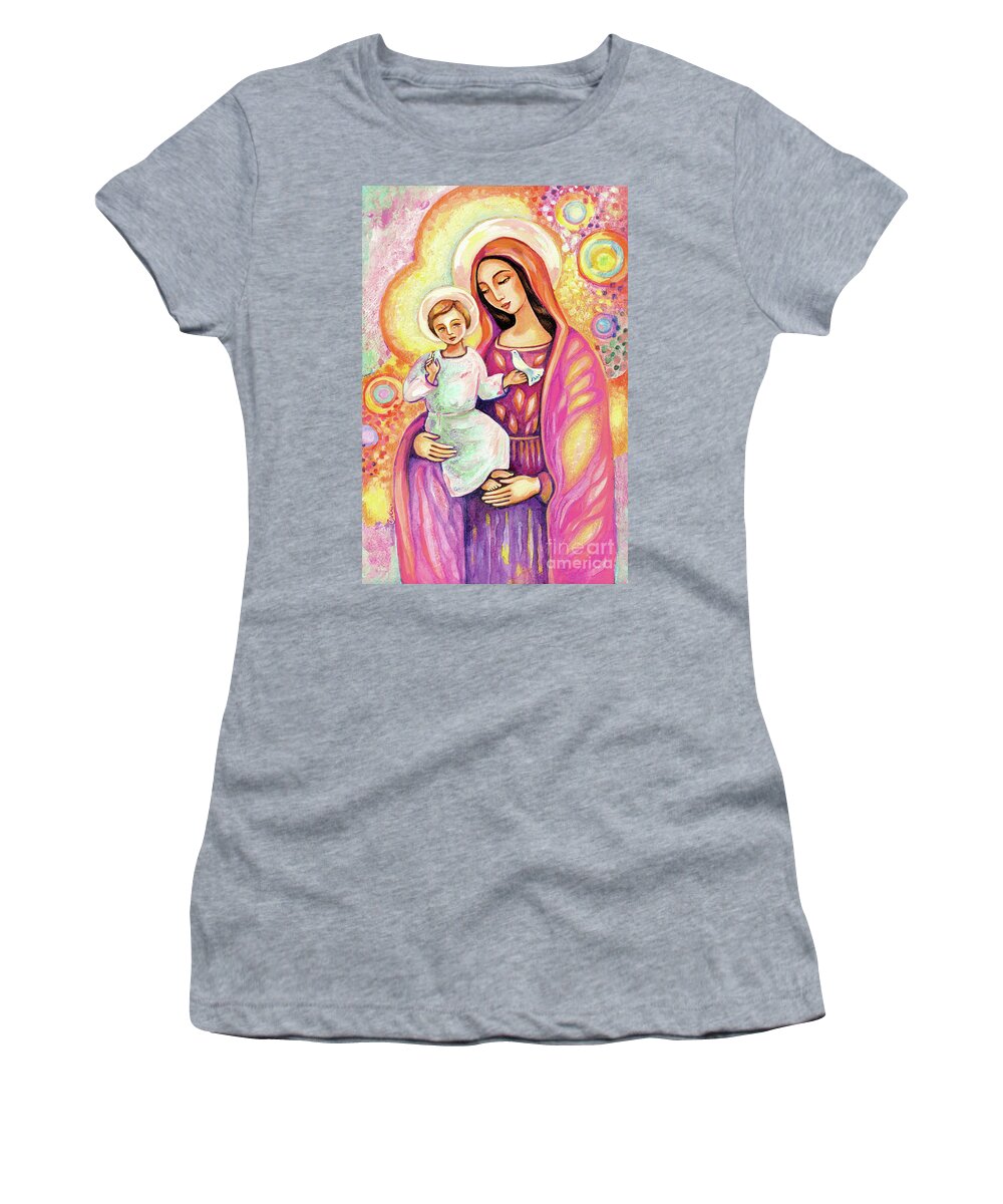 Mother And Child Women's T-Shirt featuring the painting Blessing from Light by Eva Campbell