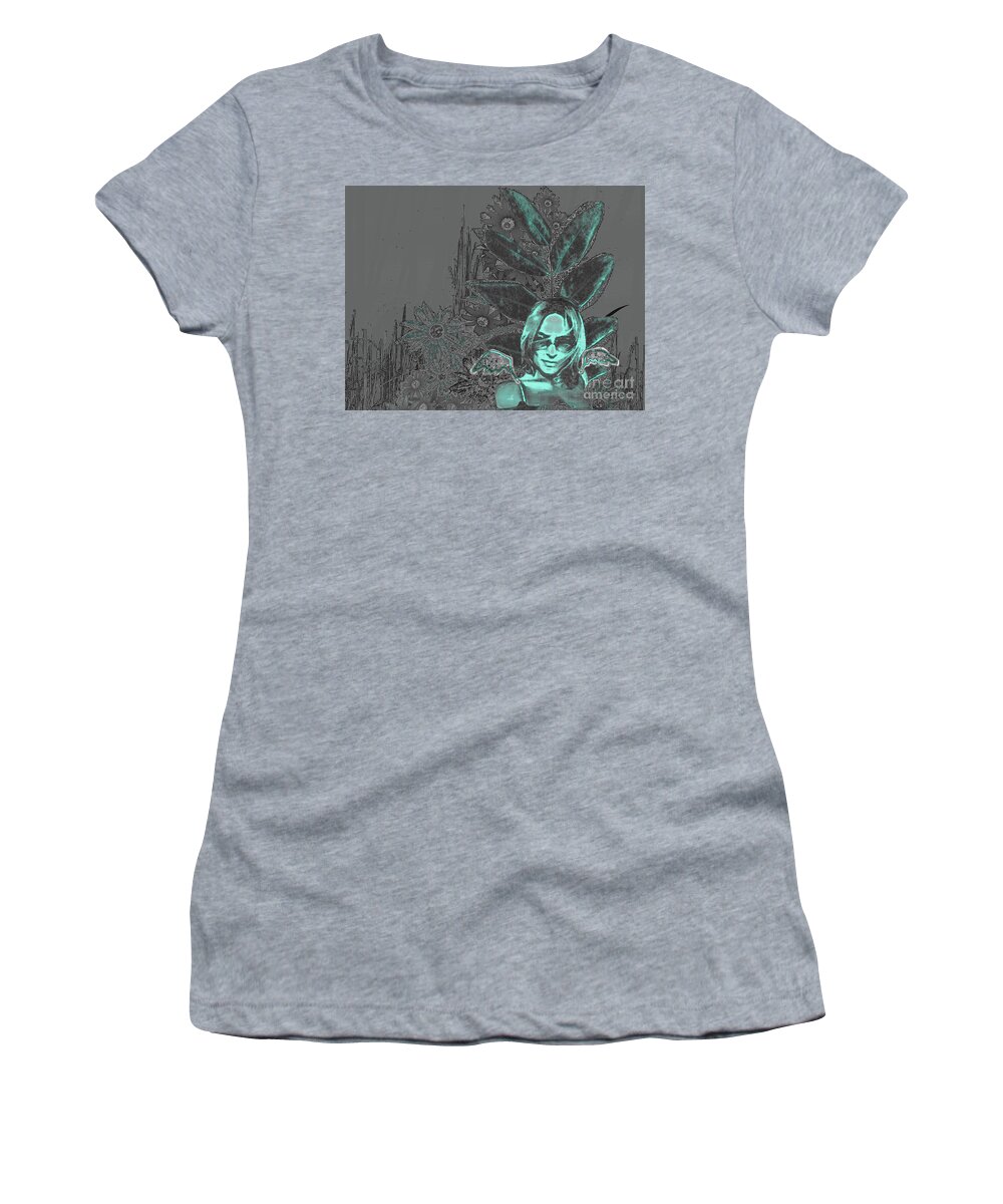 Landscape Women's T-Shirt featuring the digital art Blooming Blues by Alexandra Vusir