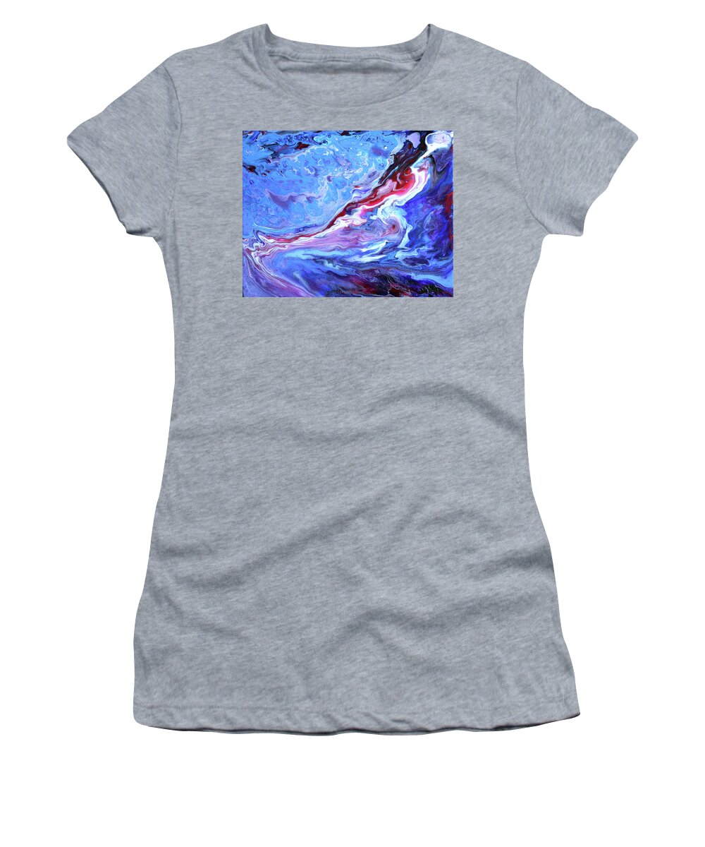 Blue And Cheerful Women's T-Shirt featuring the painting Blue and cheerful - Abstract Fluid Acrylic 4 by Uma Krishnamoorthy