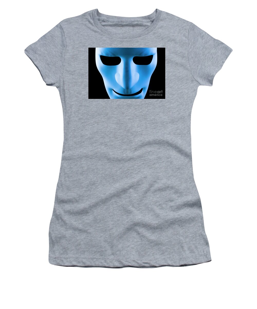 Mask Women's T-Shirt featuring the photograph Blue face artificial intelligence robot by Simon Bratt